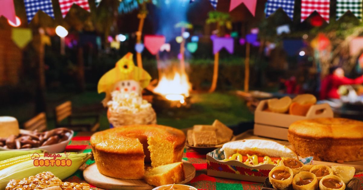 mesa de festa junina simples com pratos típicos festa de são joão